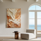 Abstract 3D plaster relief thick impasto strokes , organic wavy lines minimalist composition