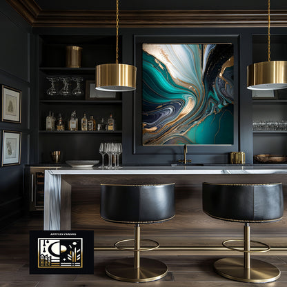 Luxury Abalone Turquoise and Gold Abstract Art - Modern Fluid Canvas