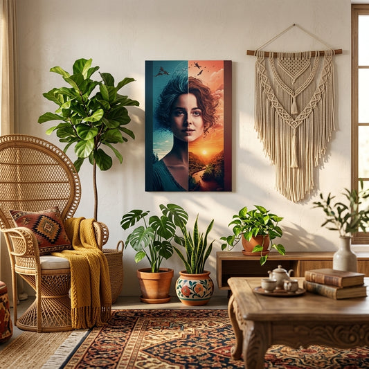 Celestial Balance: Sun and Moon Dual-Spirit Portrait  Wall Art