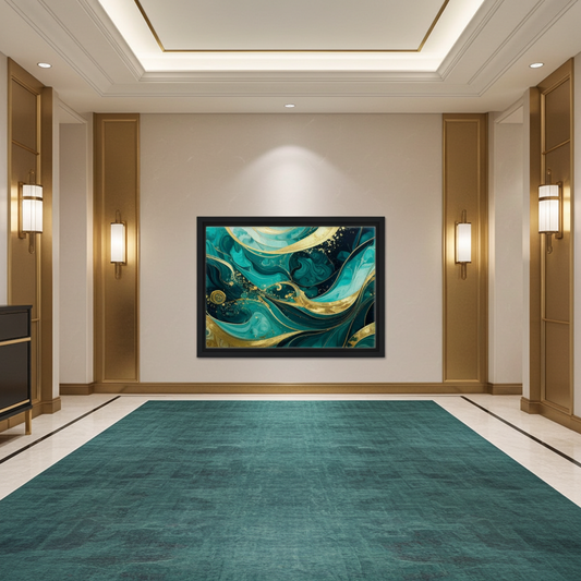 Teal Green and Gold Marble Abstract Wall Art - Luxury Swirl Decor
