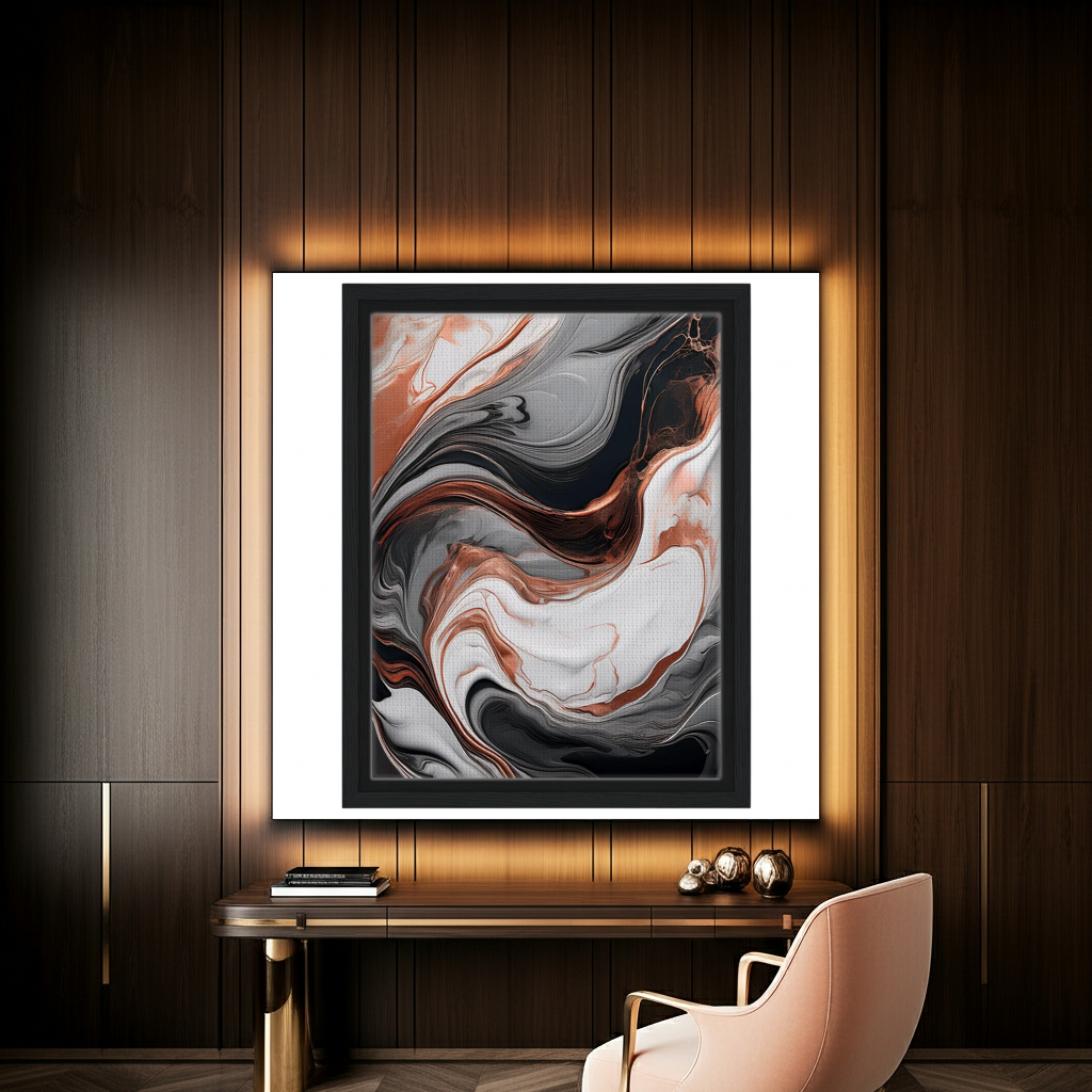 Luxury Rose Gold and Charcoal Fluid Abstract Wall Art