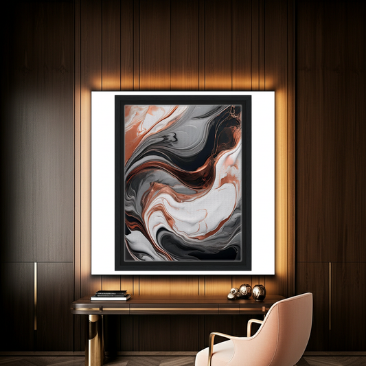 Luxury Rose Gold and Charcoal Fluid Abstract Wall Art