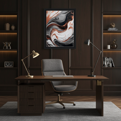 Luxury Rose Gold and Charcoal Fluid Abstract Wall Art