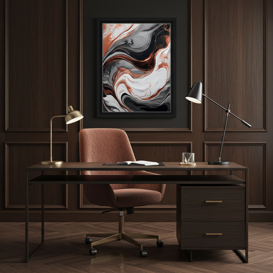 Luxury Rose Gold and Charcoal Fluid Abstract Wall Art