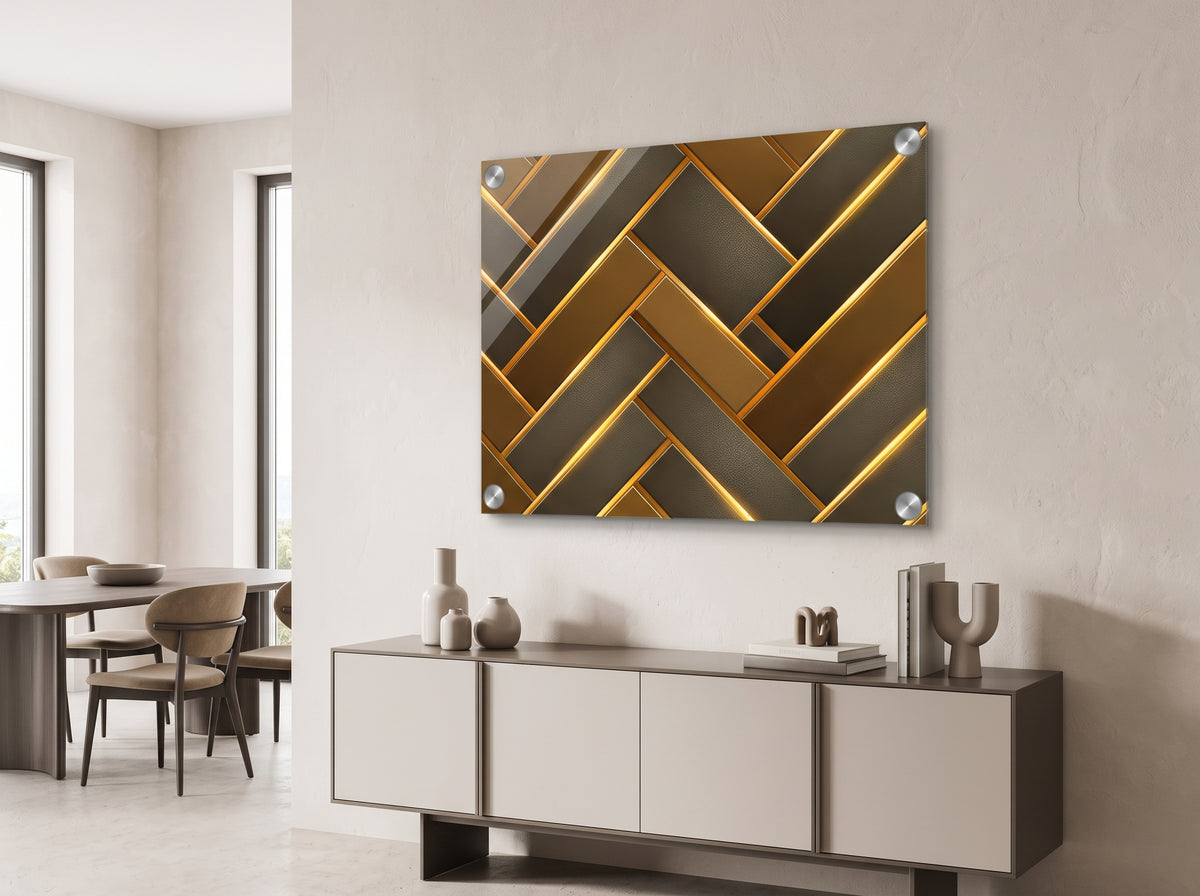 The Golden Herringbone Geometric Wall Art - Acrylic Print