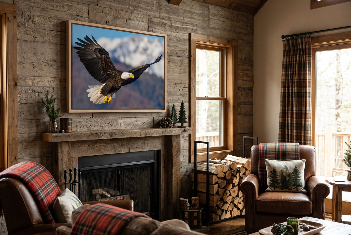 Majestic Soaring Bald Eagle Mountain Wall Art | Artflex Canvas