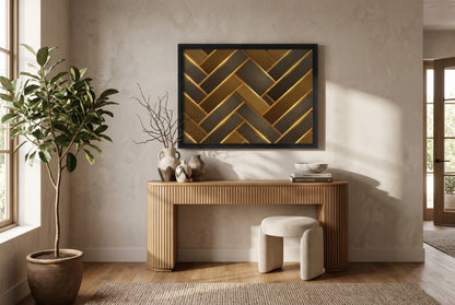 The Golden Herringbone Geometric Wall Art - Framed Canvas