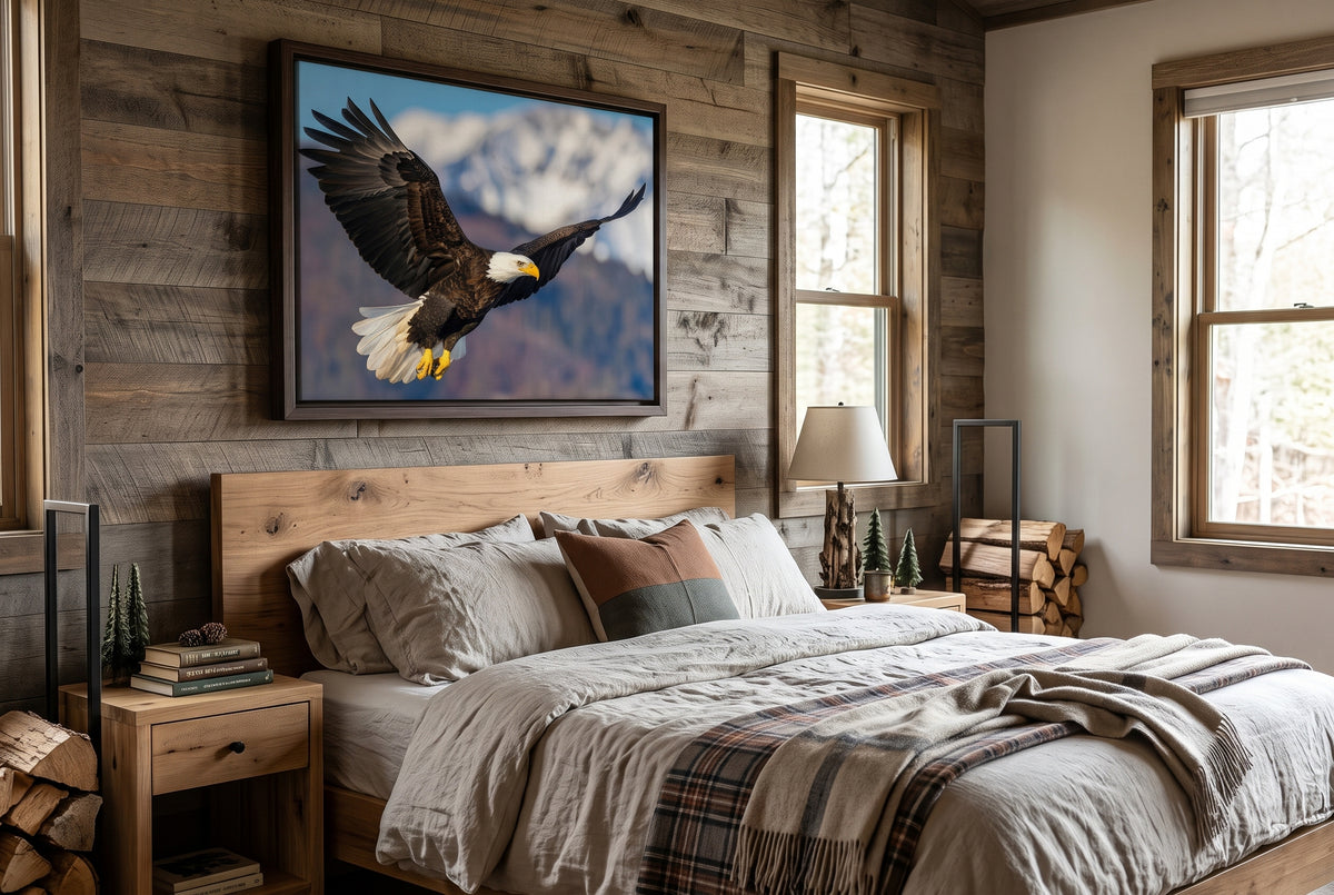 Majestic Soaring Bald Eagle Mountain Wall Art | Artflex Canvas