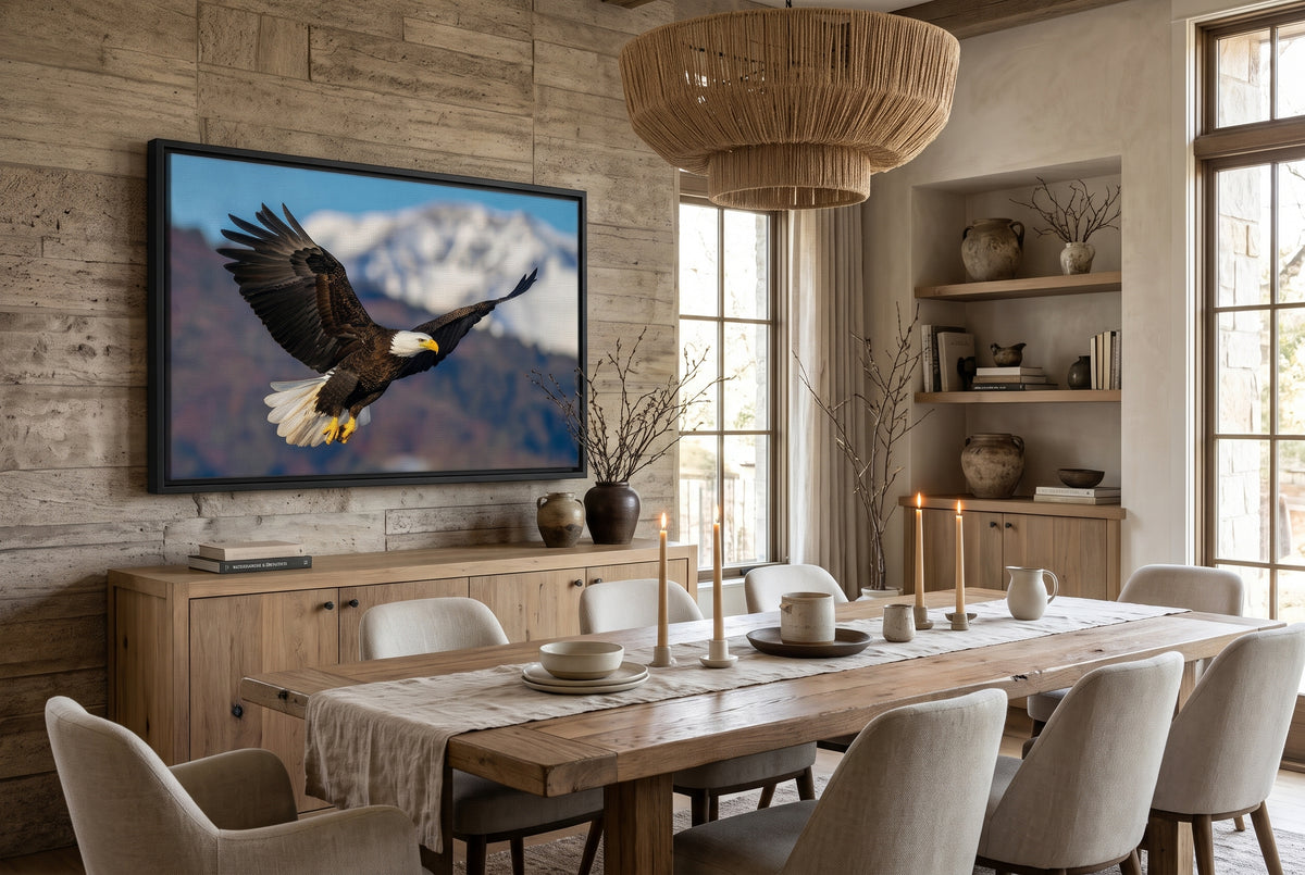 Majestic Soaring Bald Eagle Mountain Wall Art | Artflex Canvas