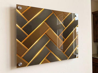 The Golden Herringbone Geometric Wall Art - Acrylic Print