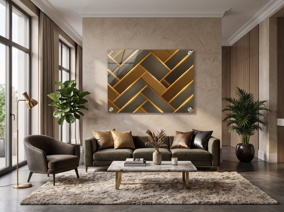 The Golden Herringbone Geometric Wall Art - Acrylic Print