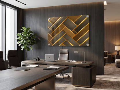 The Golden Herringbone Geometric Wall Art - Acrylic Print