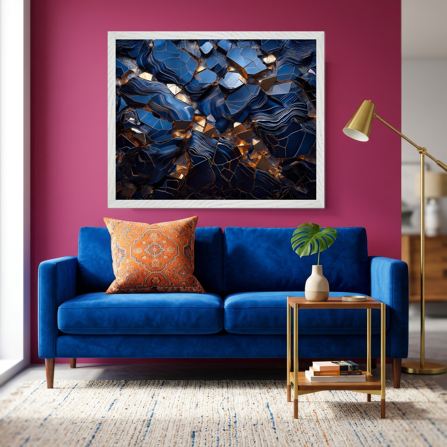 "Glimmering Abyss" Moody Indigo Mineral Abstract Wall Art