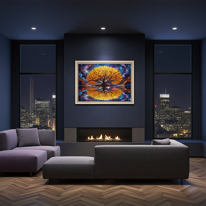 Celestial Reflection: Golden Tree of Life Luxury Canvas Art