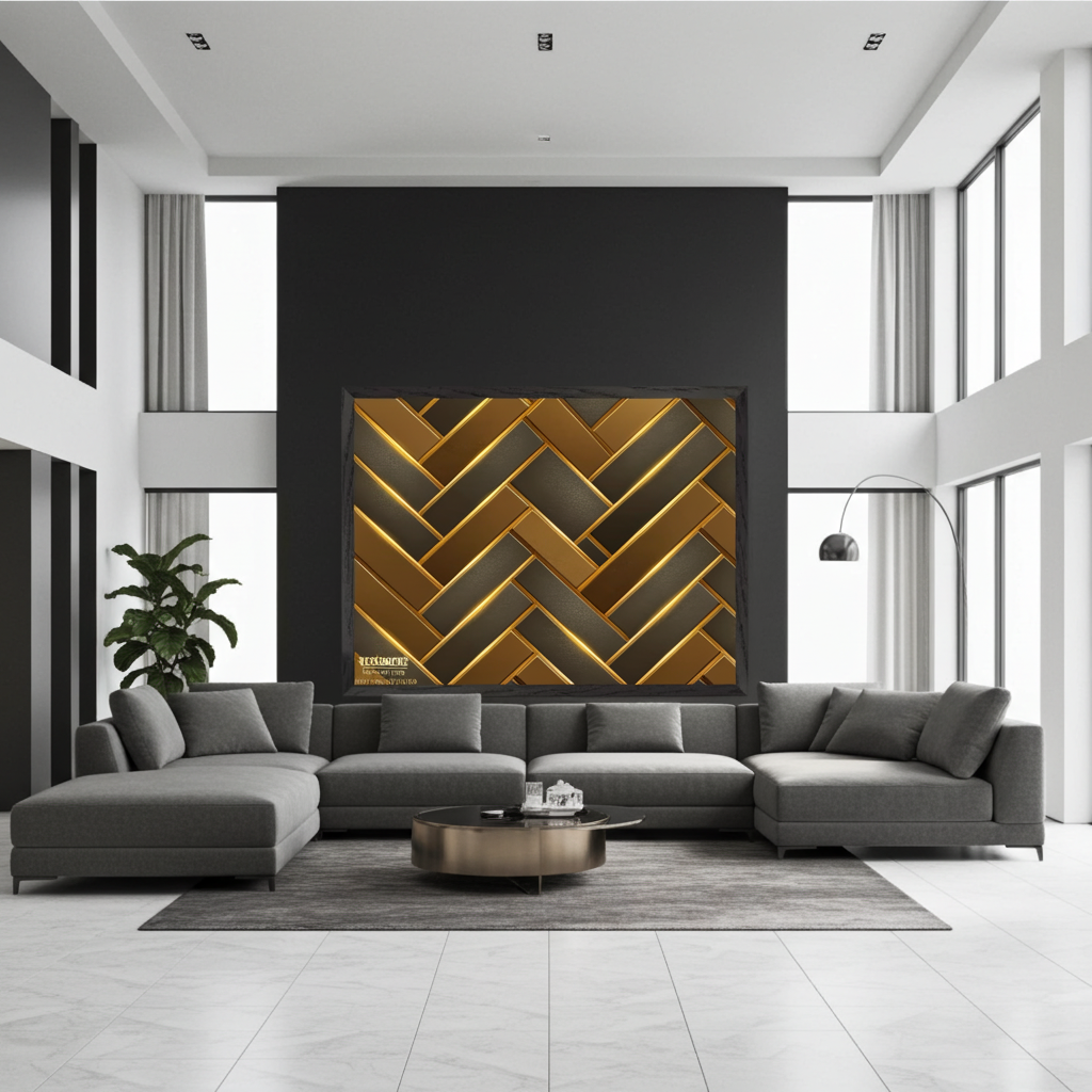 The Golden Herringbone Geometric Art