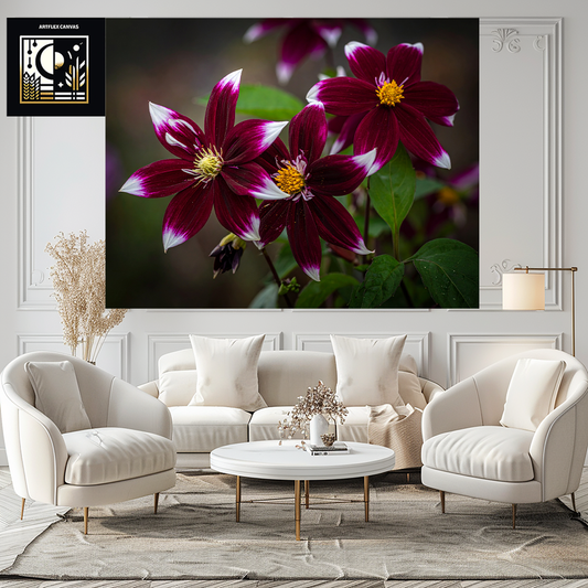 Midnight Stargazer Deep Wine Floral Canvas - Moody Botanical Art