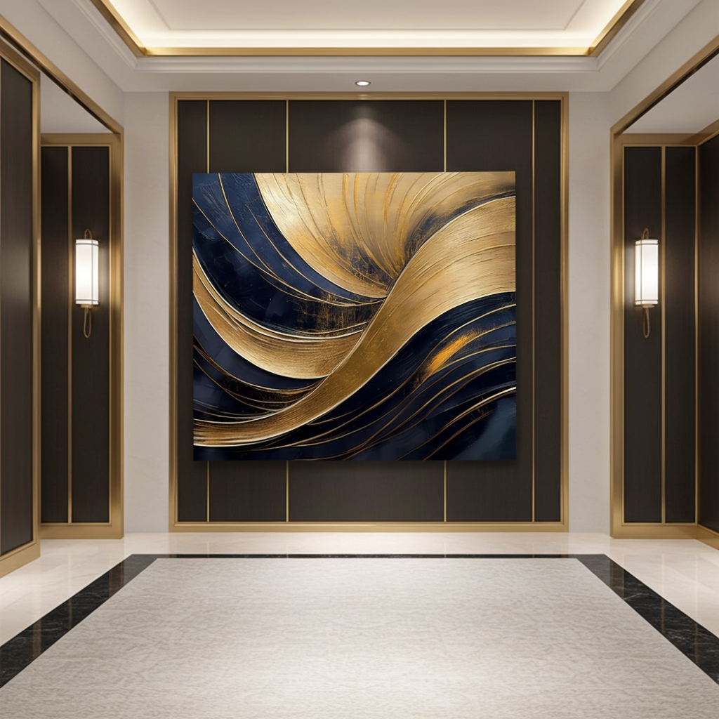 "Architectural Arc" Luxury Gold Leaf Abstract Wall Art