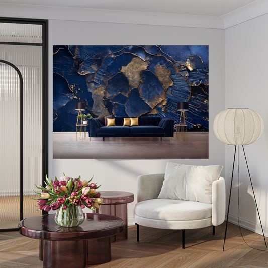 "Sovereign Navy" Neo-Deco Gold Leaf Abstract