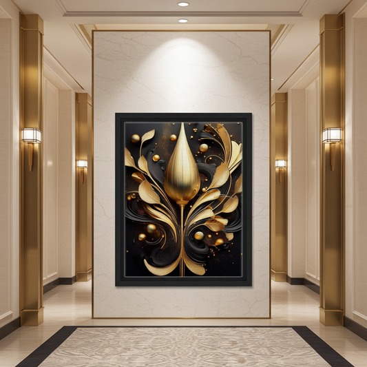 Luxe Golden Floral Bud - Modern 3D Abstract Wall Art