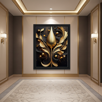 Luxe Golden Floral Bud - Modern 3D Abstract Wall Art