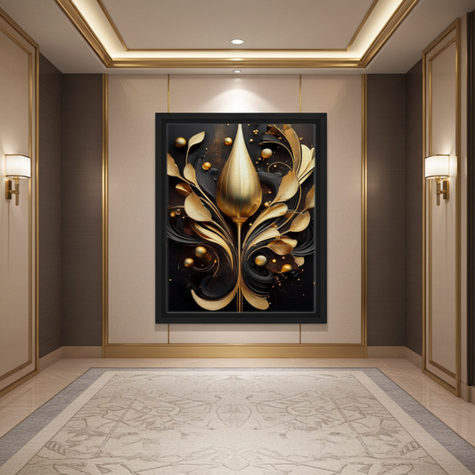 Luxe Golden Floral Bud - Modern 3D Abstract Wall Art
