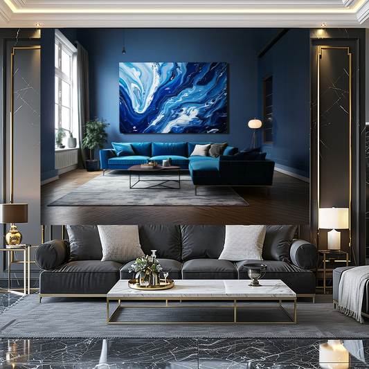 "Glacial Flow" Cool Blue Fluid Abstract Wall Art
