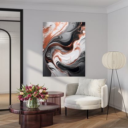 Luxury Rose Gold and Charcoal Fluid Abstract Wall Art