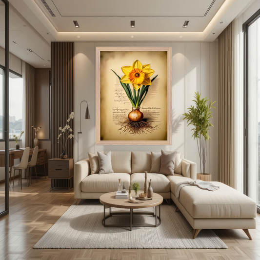 Vintage Botanical Daffodil | Antique Style Spring Wall Art