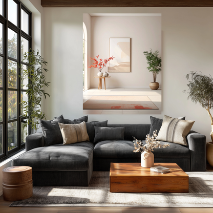 Large Neutral Abstract Landscape - Serene Earth Tone Wall Decor