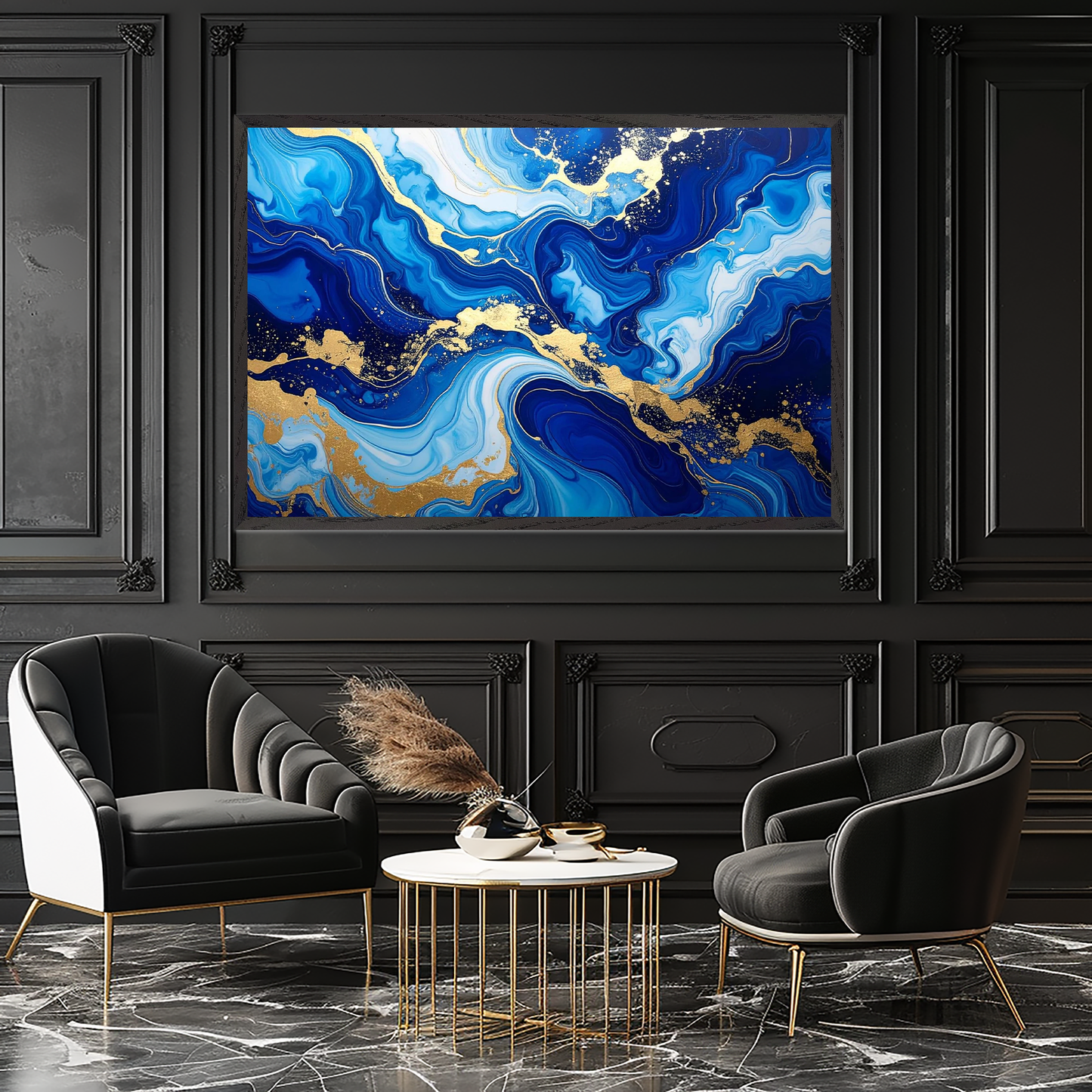 Royale Blue - Textured Abstract  with Gold Accents