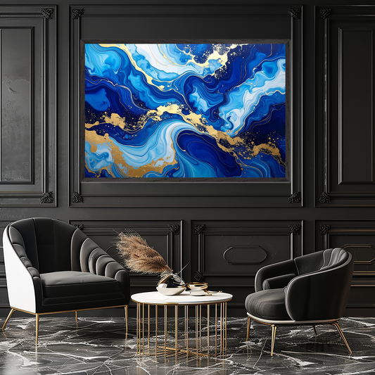 Royale Blue - Textured Abstract  with Gold Accents