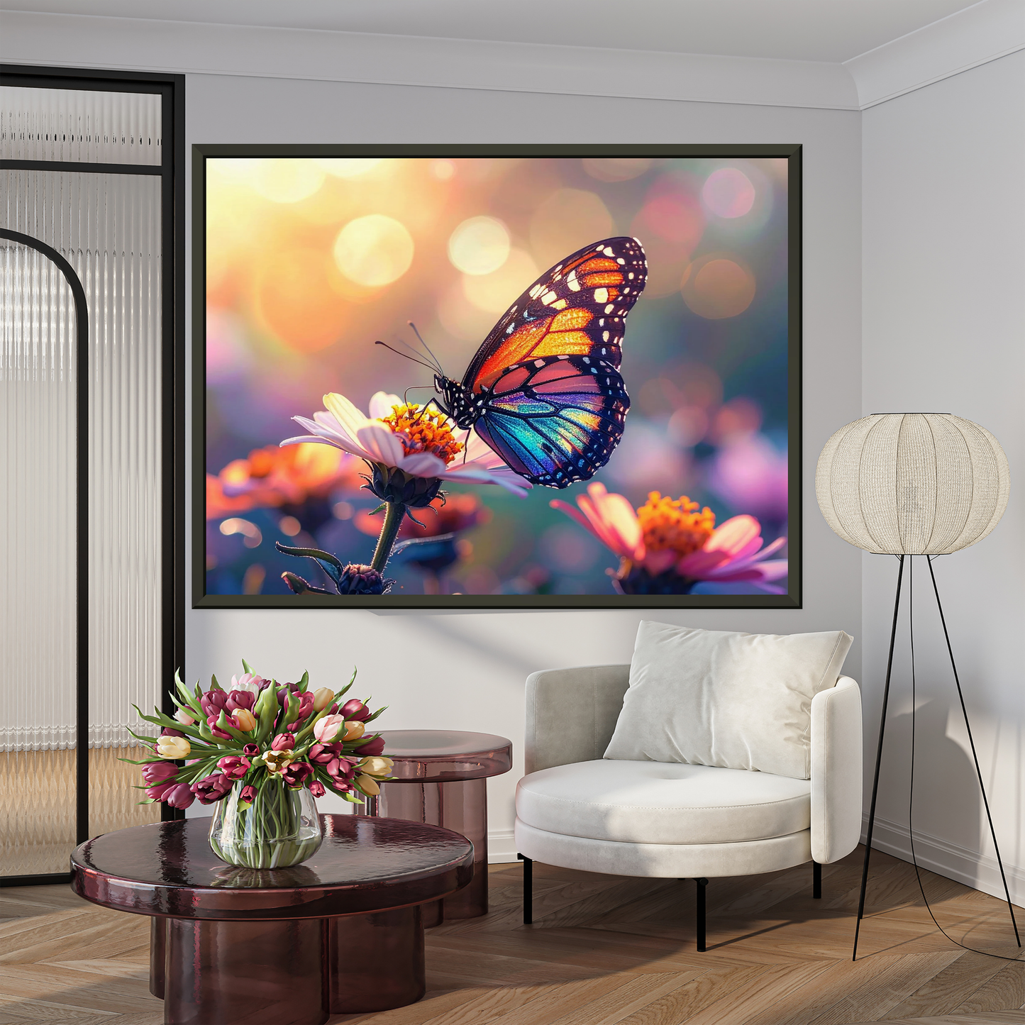 Realistic  Butterfly  Print - Iridescent Wings on Flower Macro Art