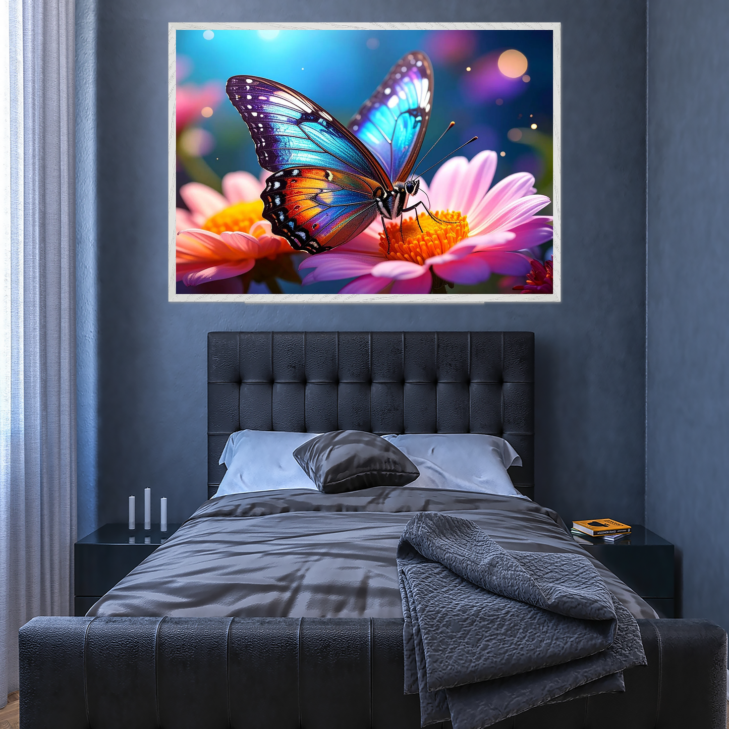 Iridescent Butterfly Macro Wall Art - Vibrant Fantasy Nature Print