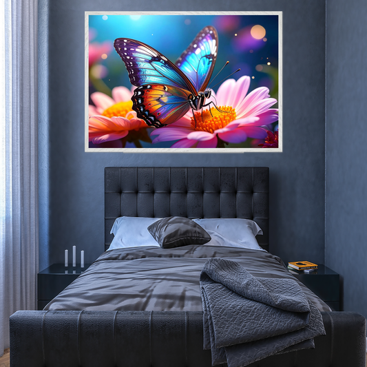 Iridescent Butterfly Macro Wall Art - Vibrant Fantasy Nature Canvas