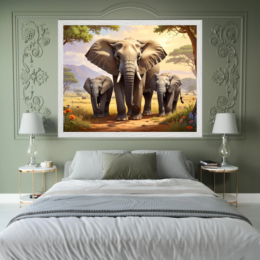 Majestic Elephant Family Wildlife Canvas Art for Nursery or Safari Decor