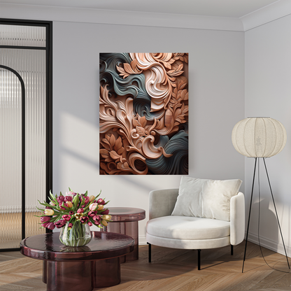 Golden Filigree Leaf Warm Autumnal Abstract Art - Ornate Textured Wall Decor