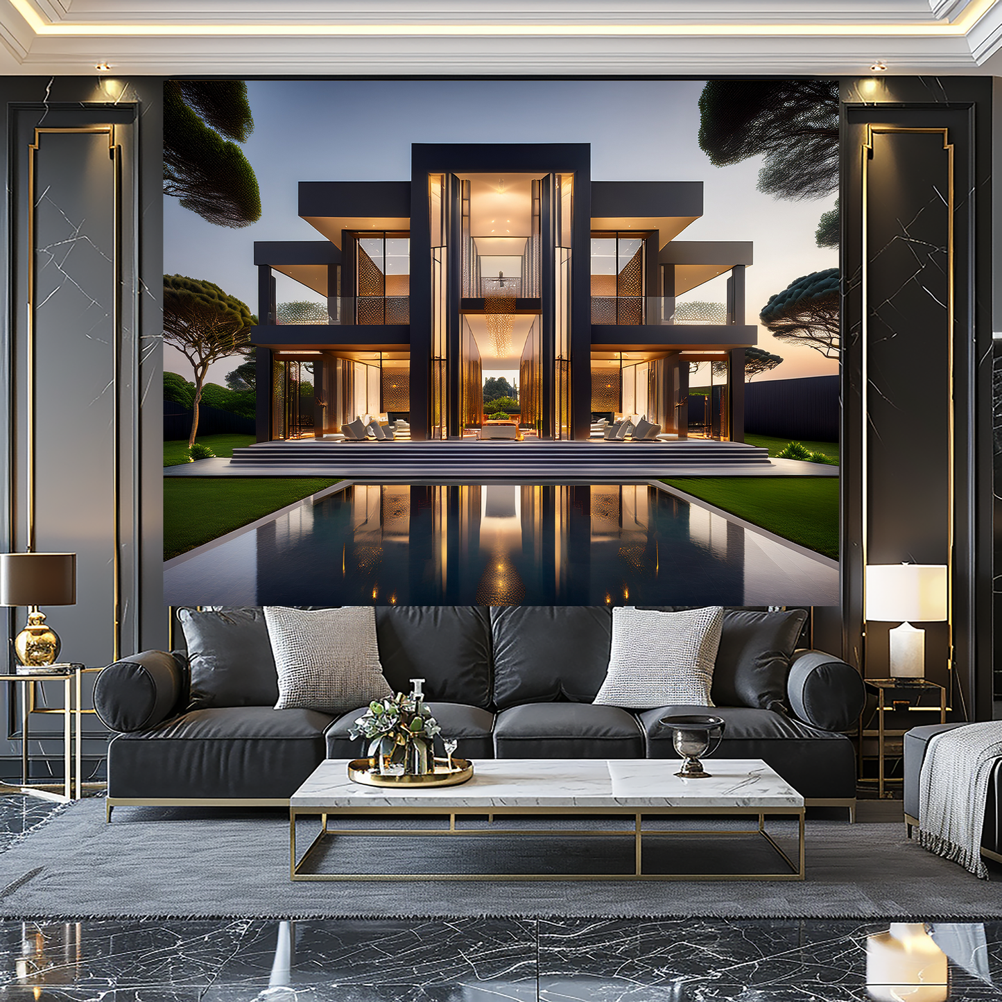 Geometric Opulence Modern Architecture Art - Luxury Minimalist Mansion
