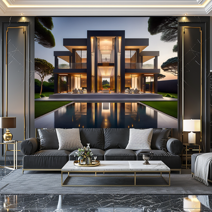 Geometric Opulence Modern Architecture Art - Luxury Minimalist Mansion