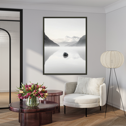 Minimalist Balance Abstract Art - Serene Grey and White Landscape
