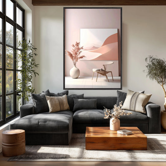 "Serenity" Minimalist Desert Landscape Art - Blush Pink Wall Decor