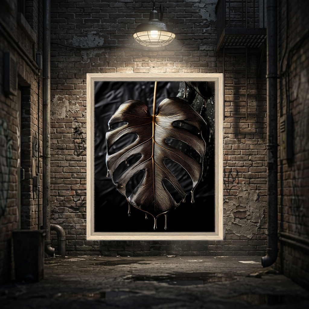 : Metallic Gold Dripping Monstera Leaf Wall Art