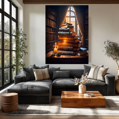 Moody Dark Academia Art - Vintage Style Library & Candlelight Canvas