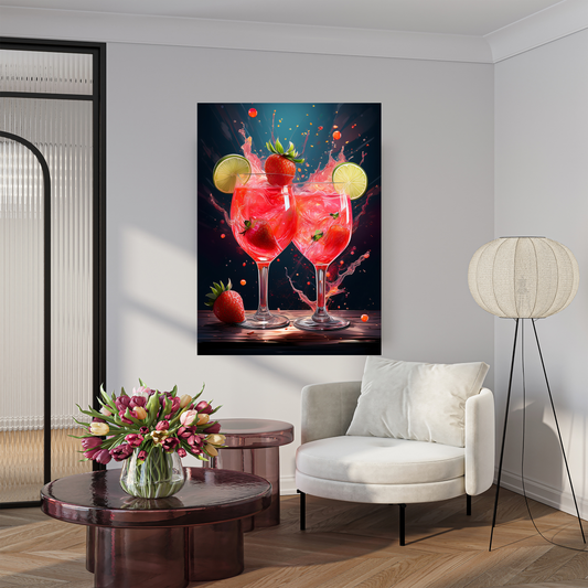 Vibrant Strawberry Spritz Splash - Energetic Cocktail Wall Art
