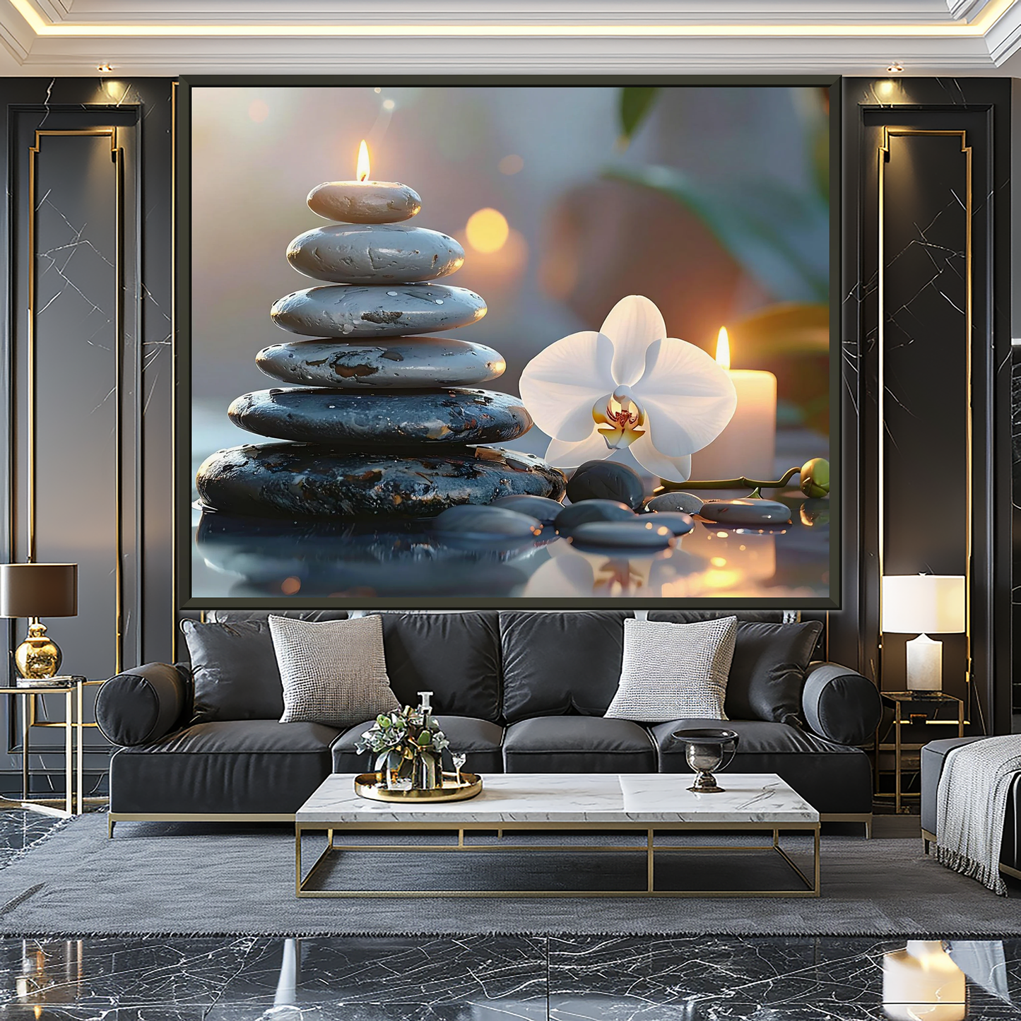 Zen Stones & White Orchid | ArtFlex Canvas