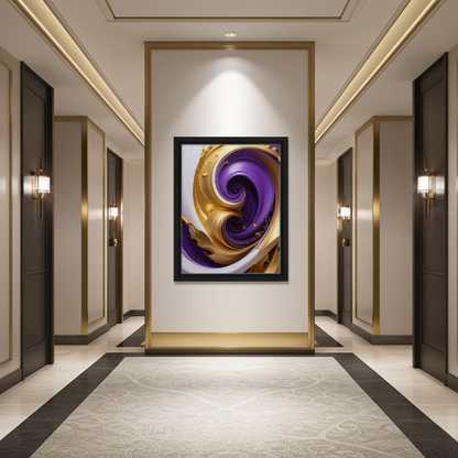 Celestial Motion Gold and Purple Abstract Art - Luxury Fluid Decor