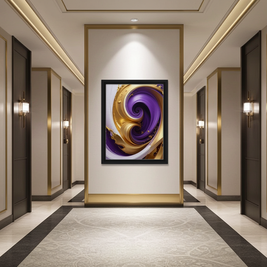 Celestial Motion Gold and Purple Abstract Art - Luxury Fluid Decor