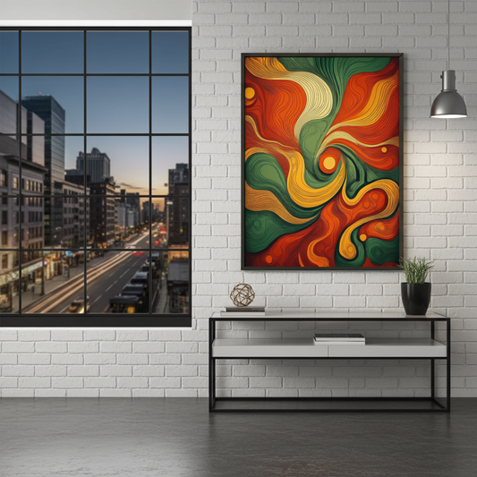 70s Retro Groovy Abstract Wall Art - Vibrant Orange and Green Canvas