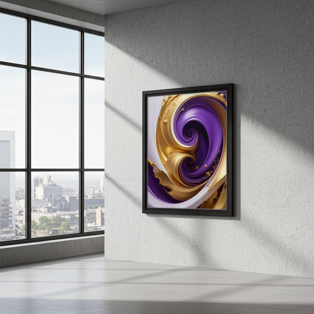 Celestial Motion Gold and Purple Abstract Art - Luxury Fluid Decor
