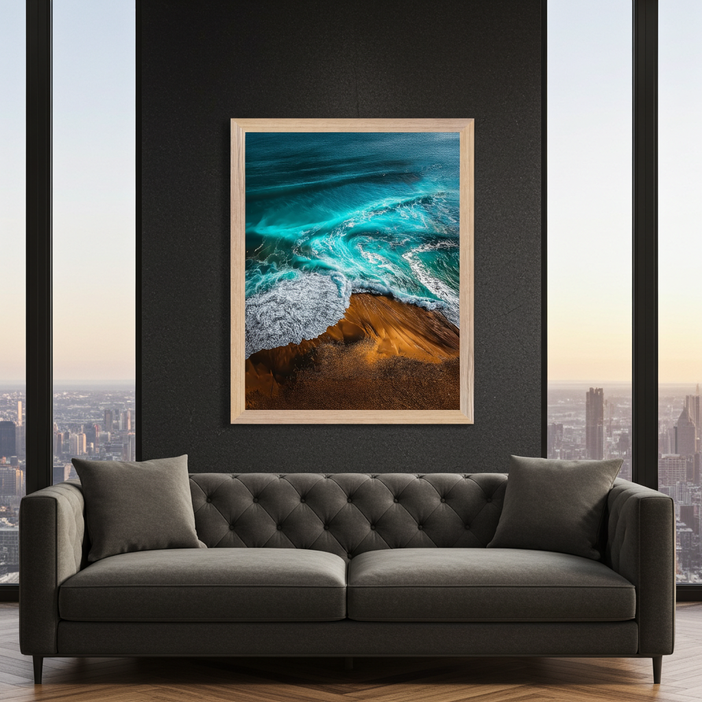 Crashing Turquoise Ocean Wave Aerial View Wall Art