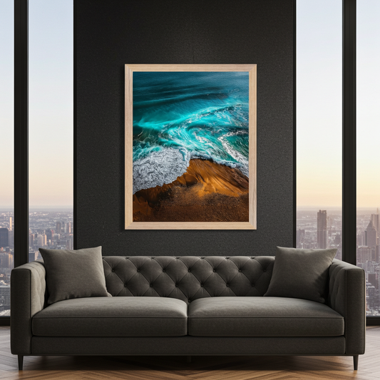 Crashing Turquoise Ocean Wave Aerial View Wall Art